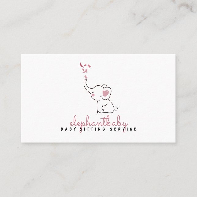 Cartão De Visita Borboletas Elefantes Rosa (Frente)