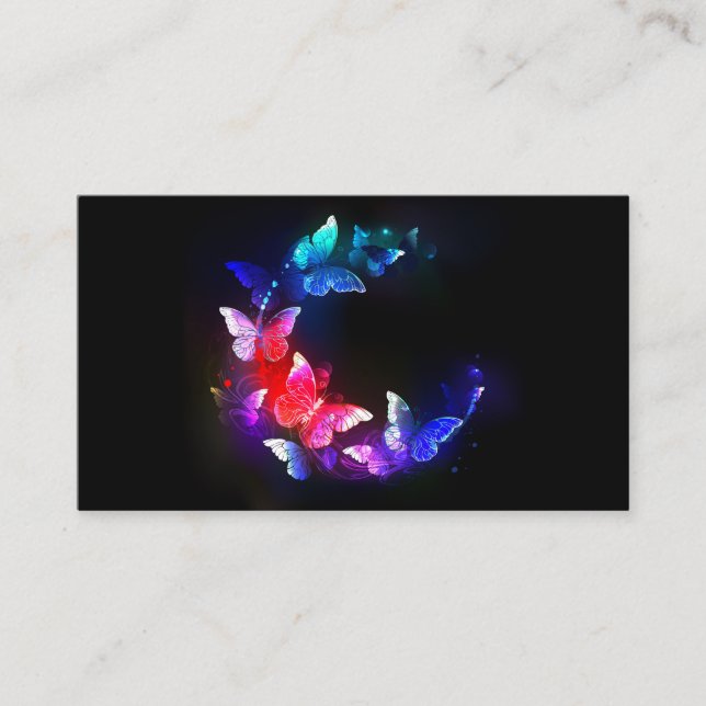 Cartão De Visita Borboletas Neon Night brilhantes sobre fundo preto (Frente)
