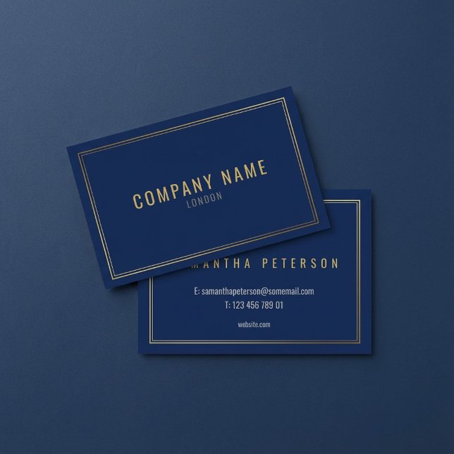 Cartão De Visita borda de efeito Dourado, profissional azul (Gold effect border, blue professional business card.)
