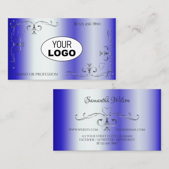 Cartão De Visita Borda do canto do Ornamentado Real Blue Shimmery c (Frente/Verso)