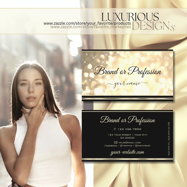 Cartão De Visita Borda Dourada brilhante do Ouro Negro Elegante (Criador carregado)