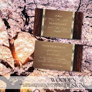 Cartão De Visita Borda Dourada de Grãos de Madeira Natural de Lati