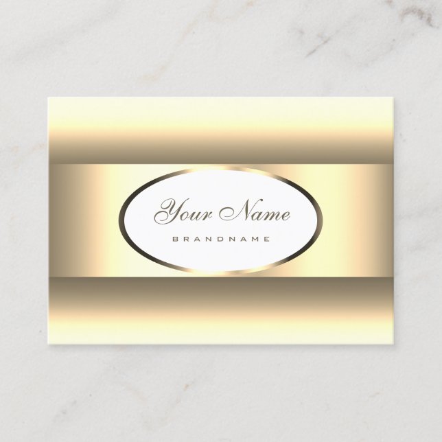 Cartão De Visita Borda Dourada de Oval Branco e Creme (Frente)