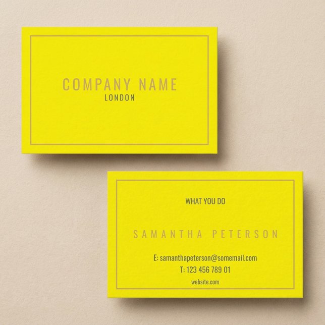 Cartão De Visita Borda fina de ouro, néon amarelo (Thin gold border neon yellow business card.)