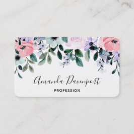 Cartão De Visita Borda Floral Cor Verde Púrpura Rosa