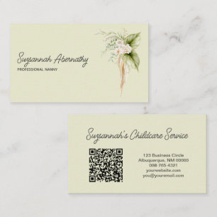 Cartão De Visita Borda Floral Direita Frontal Elegante Código QR Tr