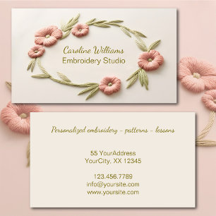 Cartão De Visita Bordado floral rosa verde