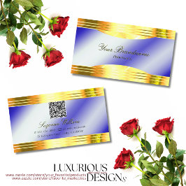 Cartão De Visita Bordas Douradas Brilhantes Nobres Royal Blue com C