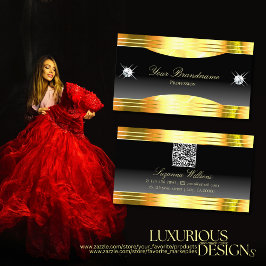 Cartão De Visita Bordas Douradas de Ombre Preto Luxurioso com Códig