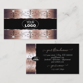 Cartão De Visita Bordas Douradas e pretas do Ornamentado Luxe com L