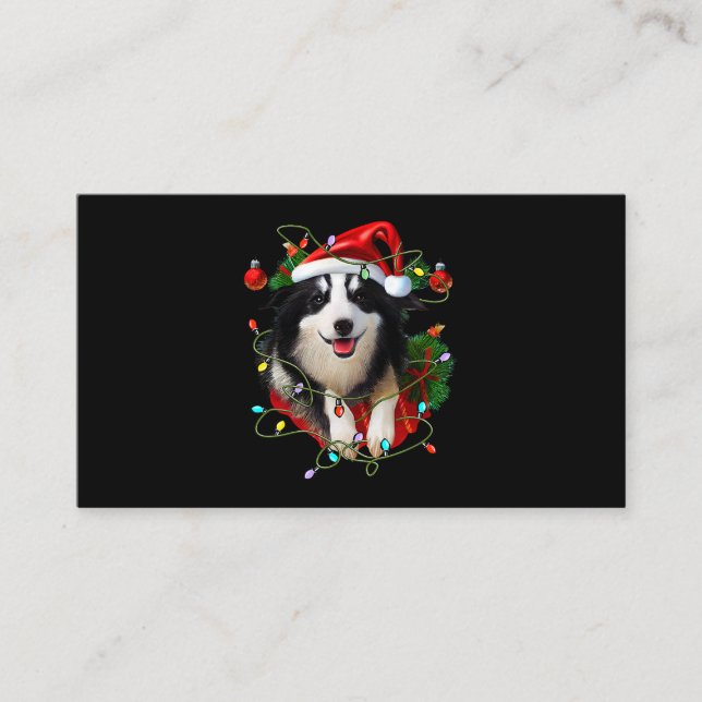 Cartão De Visita Border Collie Reindeer Santa Hat Xmas Luzes Chris (Frente)