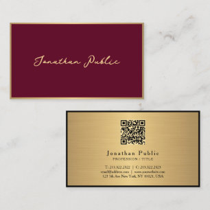 Cartão De Visita Bordéus e Dourado do Elegante Moderno Typografia