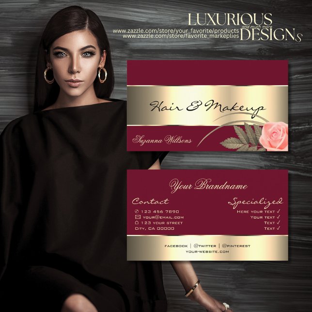 Cartão De Visita Borgonha com Dourado Decor e Rosa-Flor (Criador carregado)