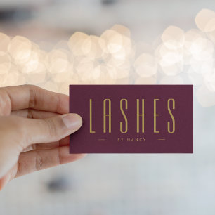 Cartão De Visita Borgonha E Douradas Lashes Minimalistas Simples
