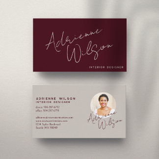 Cartão De Visita Borgonha Moderno Elegante Assinatura Minimalista F