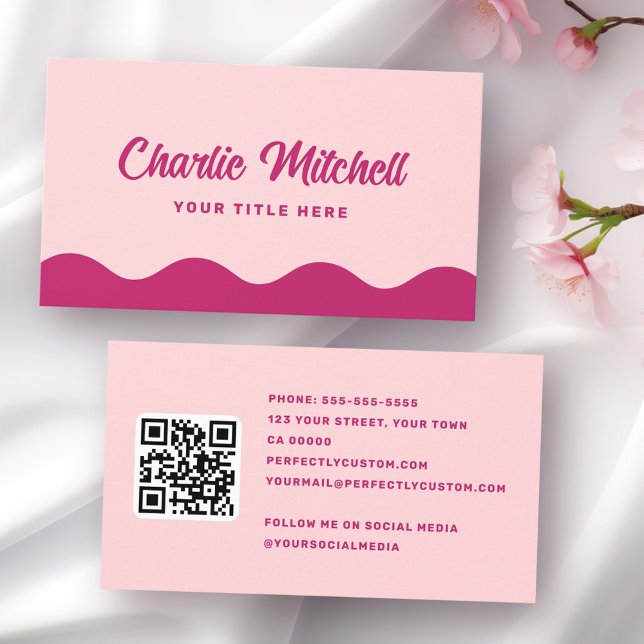 Cartão De Visita Borgonha rosa retro de nome ondulado (Pink burgundy retro name wavy waves border business card)