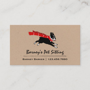 Cartão De Visita Boston Terrier Usando Cachecol Vermelho de Inverno