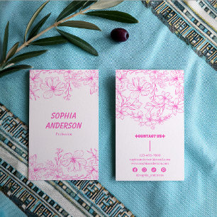 Cartão De Visita Botânica Chic Cor-de-Rosa Floral Desenhada À Mão
