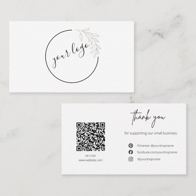 Cartão De Visita Botanical Logo QR Code Thank You Card Business (Frente/Verso)