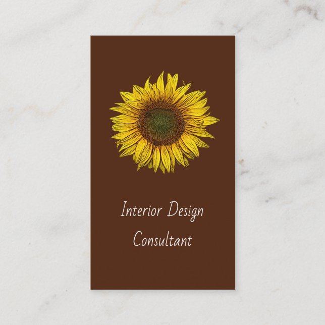 Cartão De Visita Botanical Sunflower QR code Designer Rustic (Frente)
