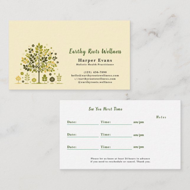 Cartão De Visita Botanical Tree Holistic Wellness Appointment＆ (Frente/Verso)