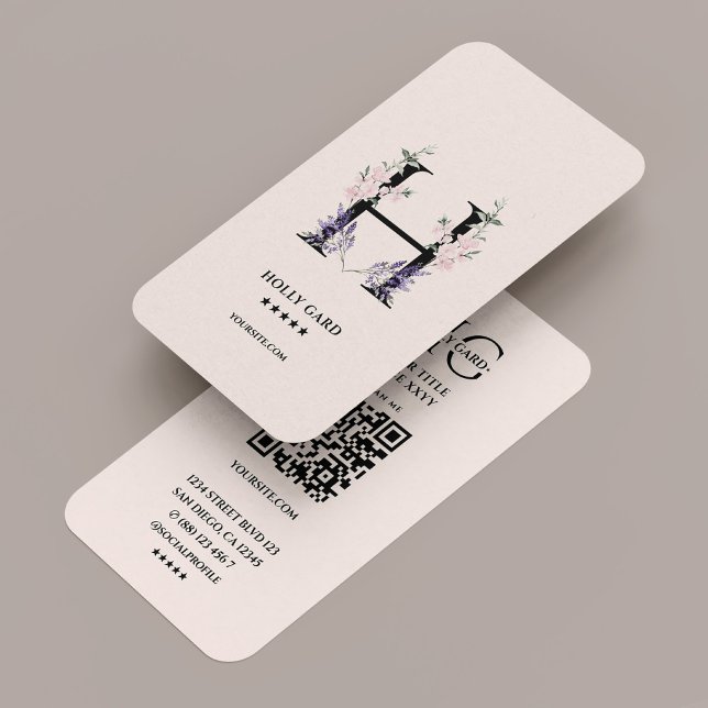 Cartão De Visita Botânico Floral Monograma de Flor Selvagem Elegant (Floral Botanist Wildflower Monogram Pink Elegant Business Card
)