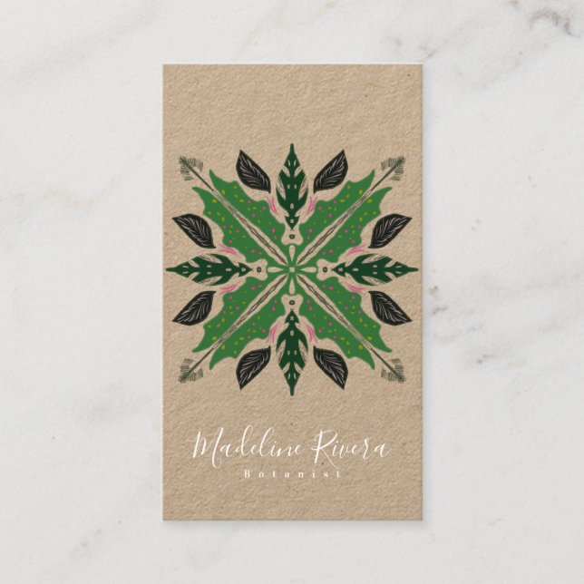 Cartão De Visita Botany Florist Greenery Mandala Designer Kraft (Frente)