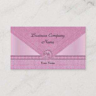 Cartão De Visita Botão de Xadrez Rosa Branco Gingham Fofo