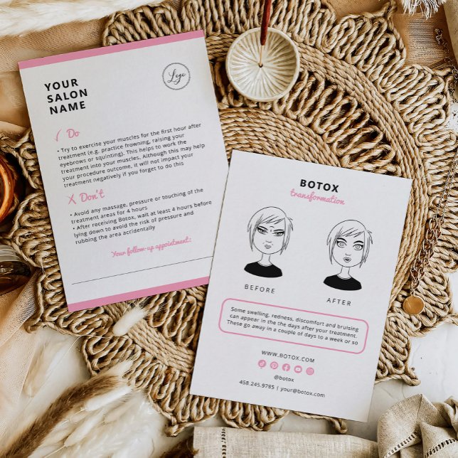 Cartão De Visita Botox depois de cuidada Instruções para o Salão de (Criador carregado)