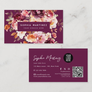 Cartão De Visita Bouquet Floral Aquarela Burgundy & Logotipo Código