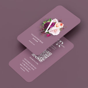 Cartão De Visita Bouquet Floral de Inicial Aesthetic Rosa Empoeirad