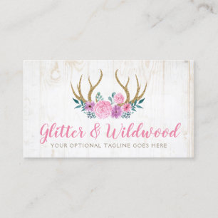 Cartão De Visita Boutique floral rústico dos Antlers da madeira &