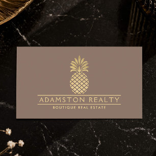 Cartão De Visita Boutique Imobiliária Gold Pineapple Luxo Bege