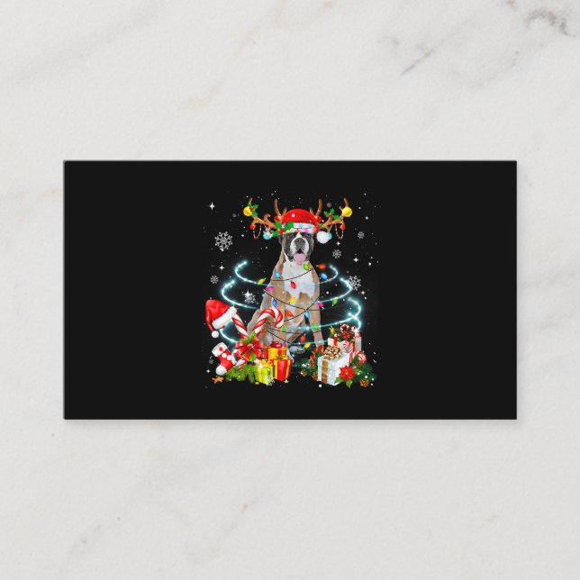 Cartão De Visita Boxer Dog Reindeer Árvore de Natal Luzes Pajama Xm (Frente)