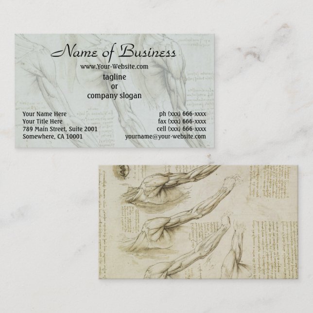 Cartão De Visita Braço Leonardo da Vinci e Anatomia dos Músculos Om (Frente/Verso)