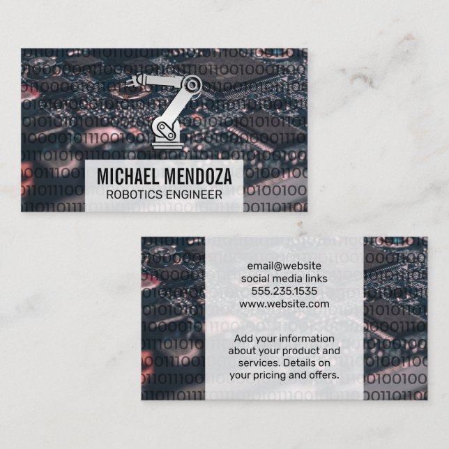 Cartão De Visita Braço Robótico | Código binário | CONSELHO de circ (Frente/Verso)