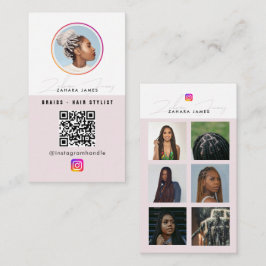 Cartão De Visita Braid Hair 6 Photo Feed Grid Social Media QR Code