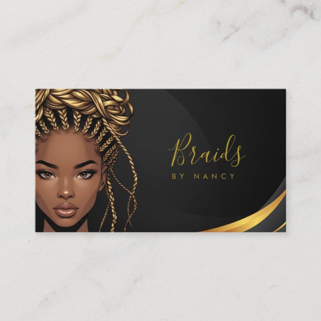 Cartão De Visita Braids Black And Gold Business Card (Frente)