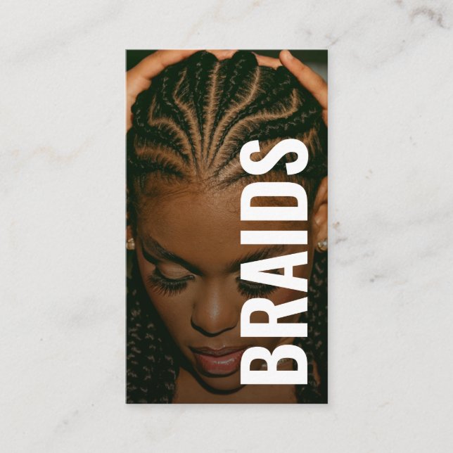 Cartão De Visita Braids bold Typography script handwritten photo  (Frente)