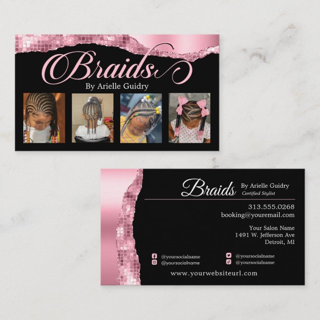 Cartão De Visita Braids Hair Braids Braing Stylist Salon Add Photos (Frente/Verso)
