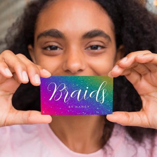 Cartão De Visita Braids Tipografia Rainbow Glitter Sparkle