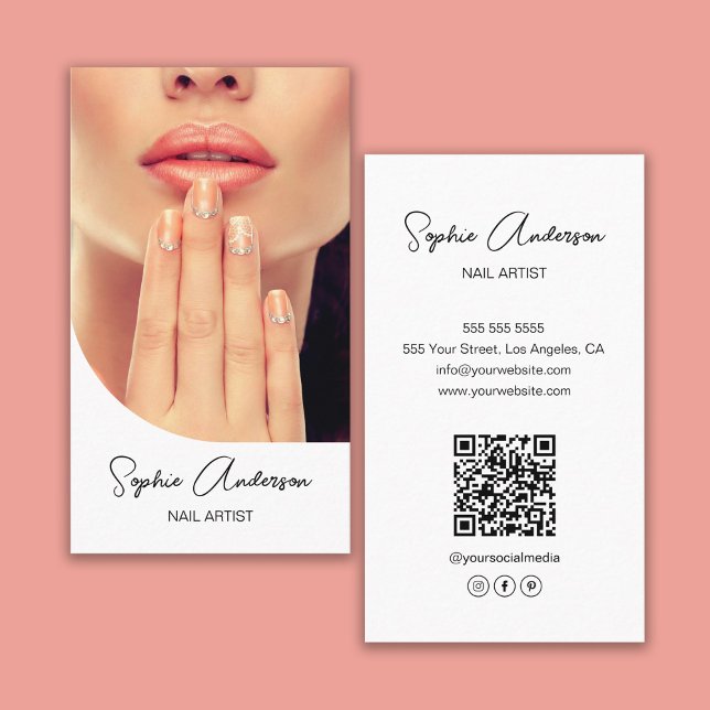 Cartão De Visita Branca de Artista de Nail Moderno (Modern Nail Artist White Business Card)