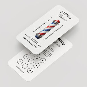 Cartão De Visita Branca de Lealdade Azul Vermelho-Branco-Barbershop