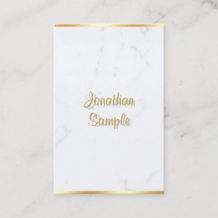 Cartão De Visita Branca de Marble, Dourado, Script Chic Moderno man