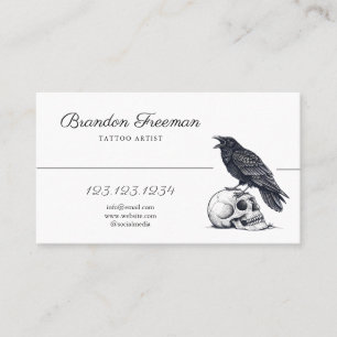 Cartão De Visita Branca e Preto em Tatuagem Monocromática do Crânio