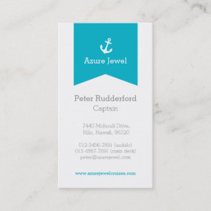 Cartão de visita branco azul do iate do aqua da