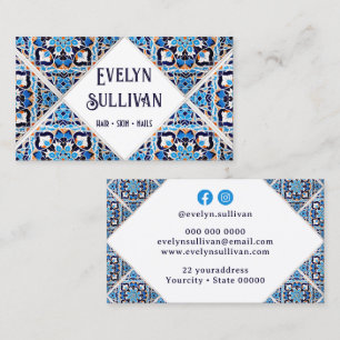 Cartão de visita branco azul-mediterrânico azulejo