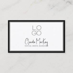 Cartão De Visita Branco com Borda Preta, Código QR do Script de Lin