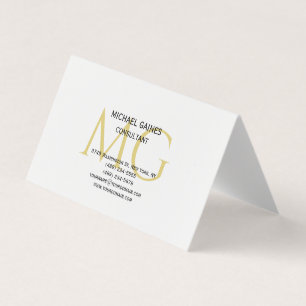 Cartão De Visita Branco de monograma Dourado simples e minimalista