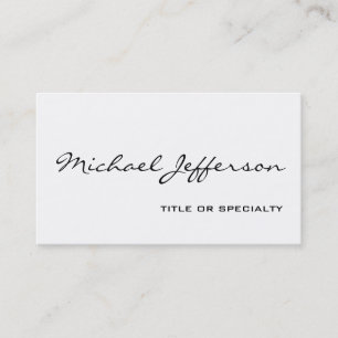 Cartão de visita Branco de Script Único Chic